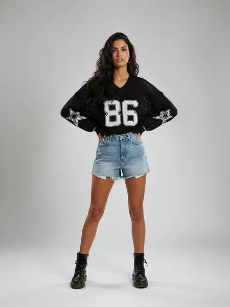 Fishnet Knitted 86 V-Neck Jumper - Mia sold by Storm Desire product image thumbnail 3
