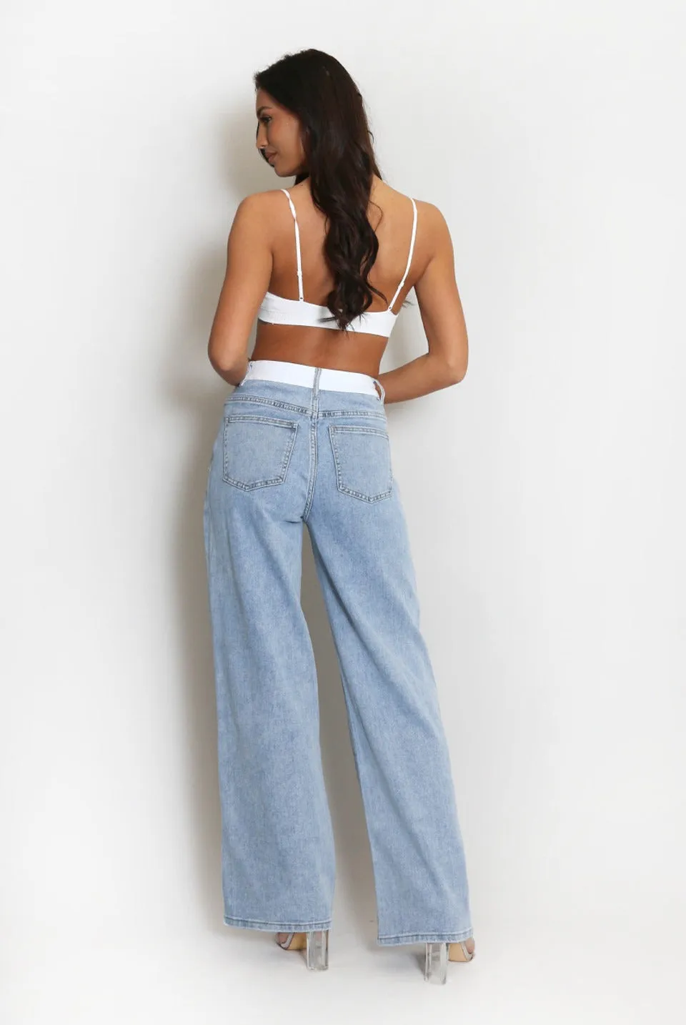 White Waist Band Dad Fit Denim Blue Jeans - Adalee sold by Storm Desire product image thumbnail 2