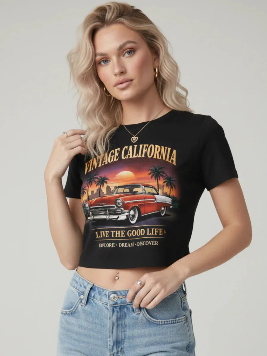 Vintage California Printed Crop Top - Lima sold by Storm Desire