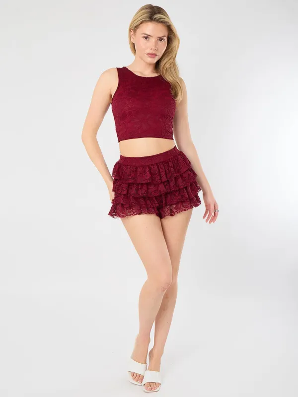 Lace Crop Top & Frill Mini Skort Co-ord - Amani made by Storm Desire