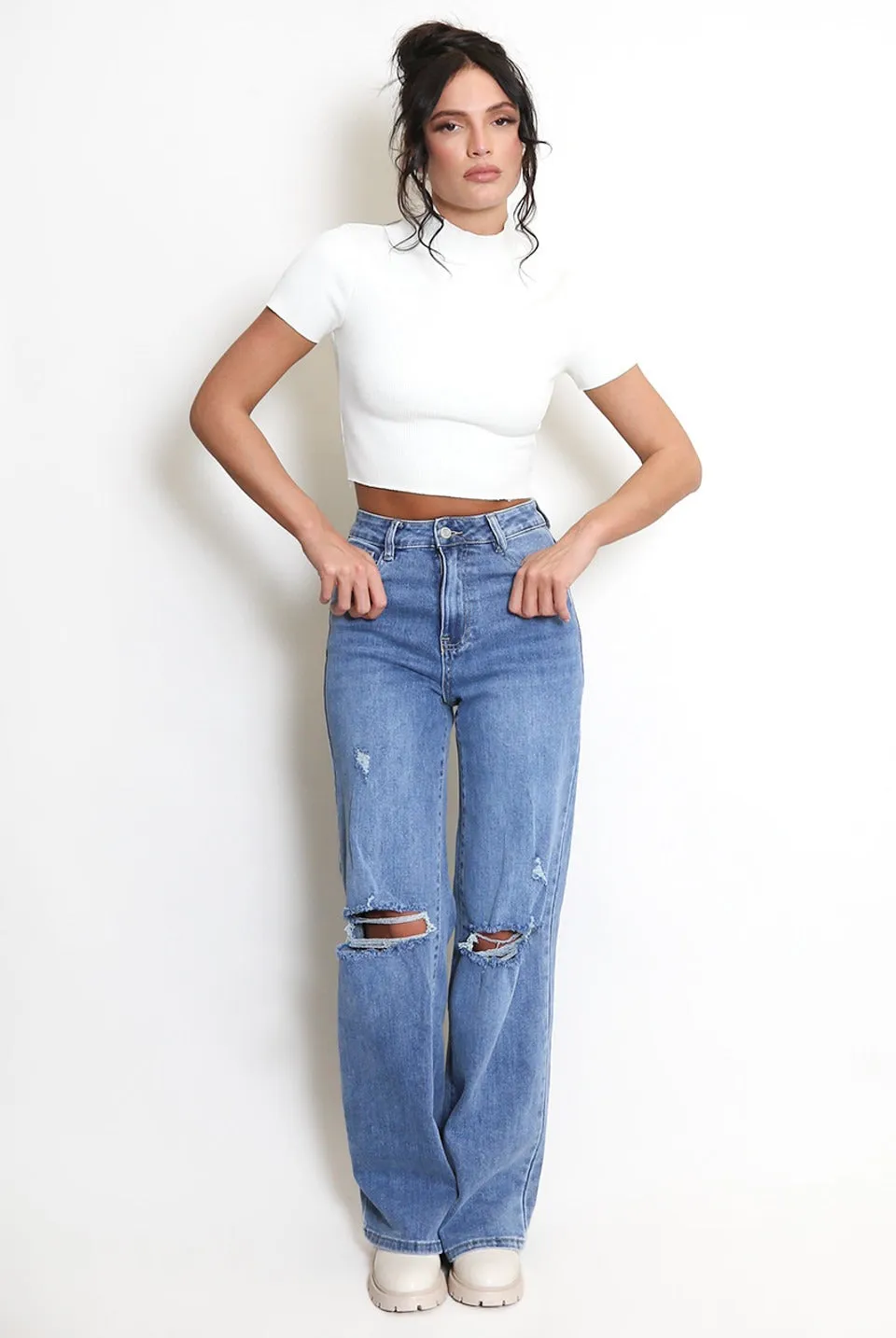 Ripped Dad Fit Denim Blue Jeans - Melissa sold by Storm Desire product image thumbnail 3