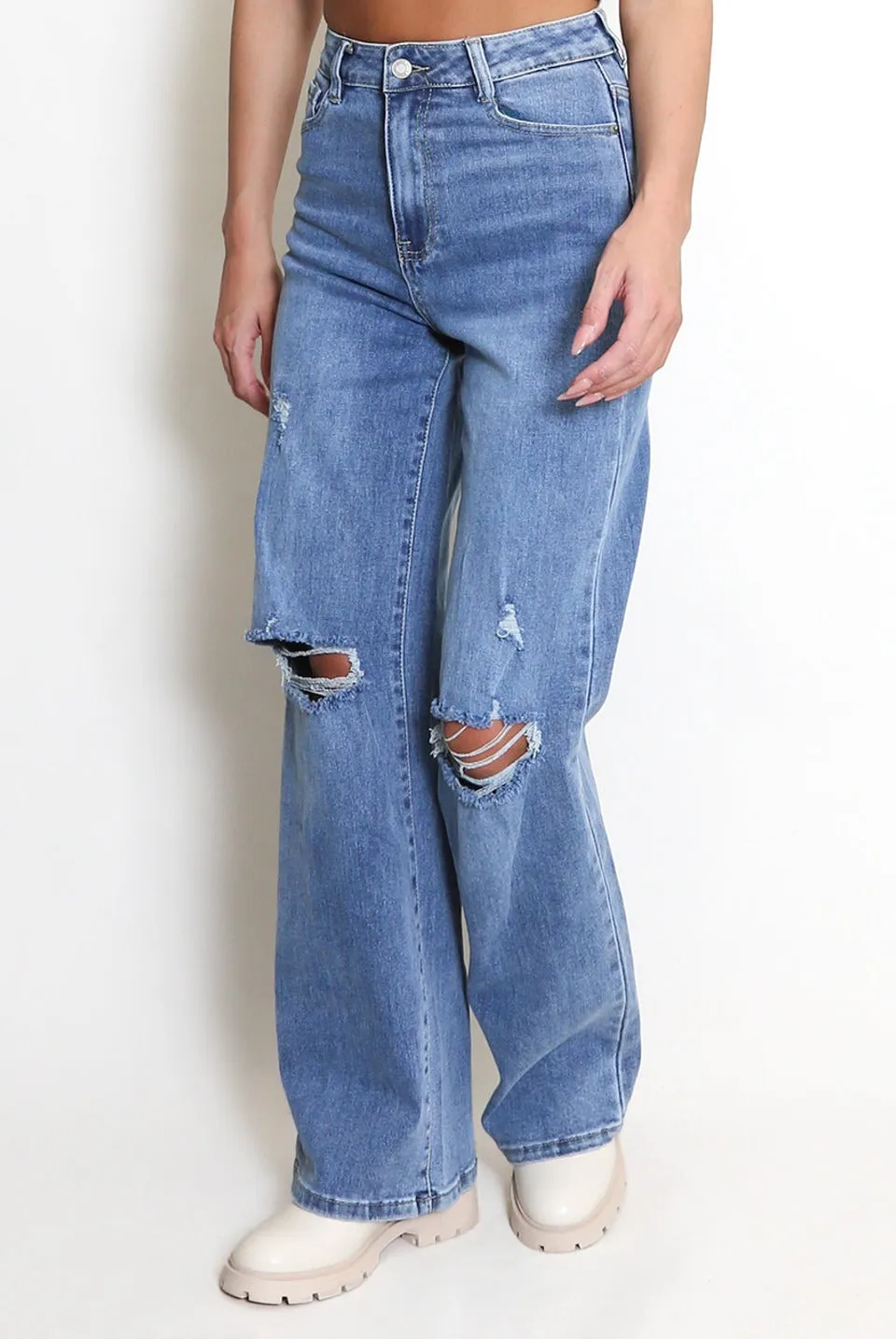 Ripped Dad Fit Denim Blue Jeans - Melissa sold by Storm Desire product image thumbnail 4