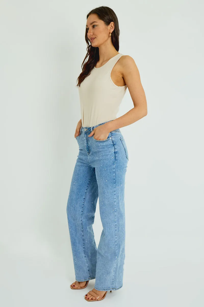 All Over Sequin Detail Denim Jeans - Lavina sold by Storm Desire