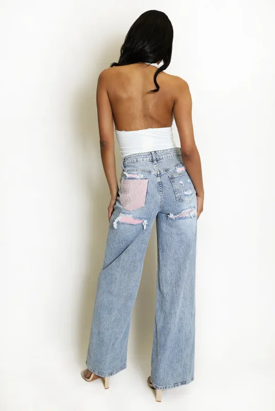 Straight Leg Jeans With Pink Diamante Insert - Lyra made by Storm Desire