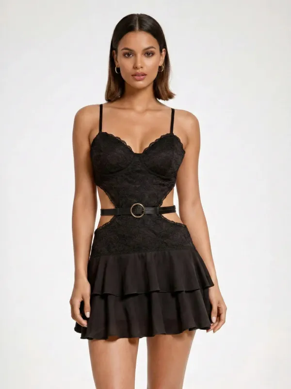 Ruffle Cut Out Mini Dress - Eliza sold by Storm Desire
