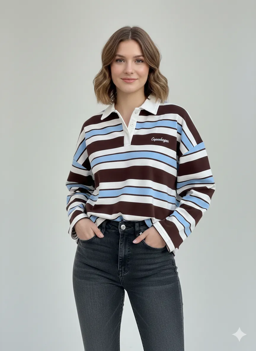 Rugby Collar Stripe Sweatshirt - Elodie sold by Storm Desire product image thumbnail 4