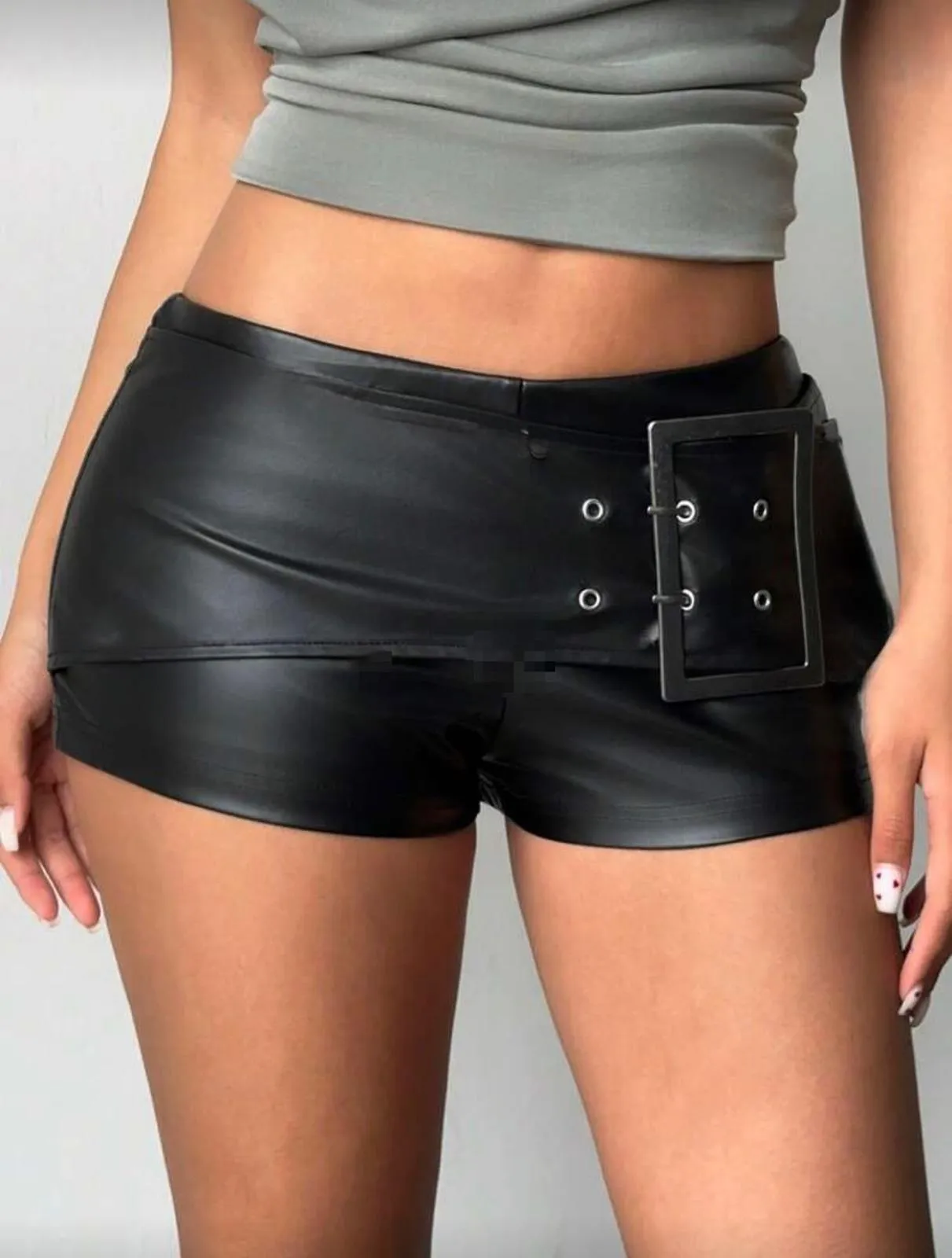 Black Buckle Detail PU Hot Pants - Kiki sold by Storm Desire product image thumbnail 2