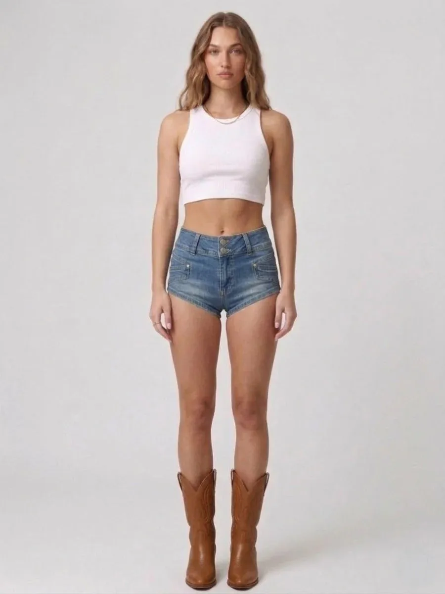 Micro Pocket Denim Hot Pants - Hazel sold by Storm Desire product image thumbnail 3