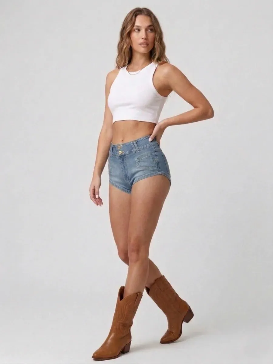 Micro Pocket Denim Hot Pants - Hazel sold by Storm Desire product image thumbnail 4