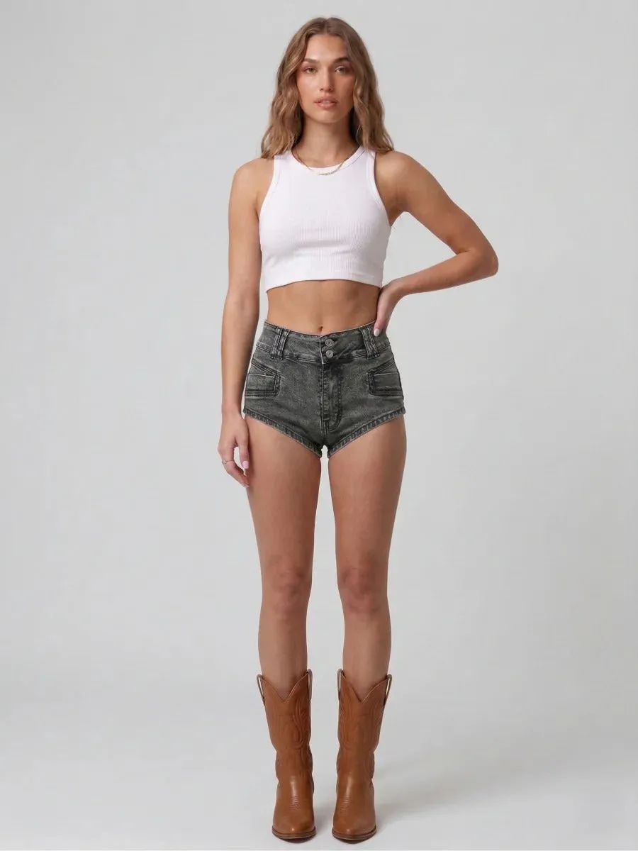 Micro Pocket Denim Hot Pants - Hazel sold by Storm Desire