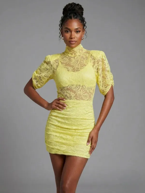 Lace Detail High Neck Bodycon Dress - Rita made by Storm Desire