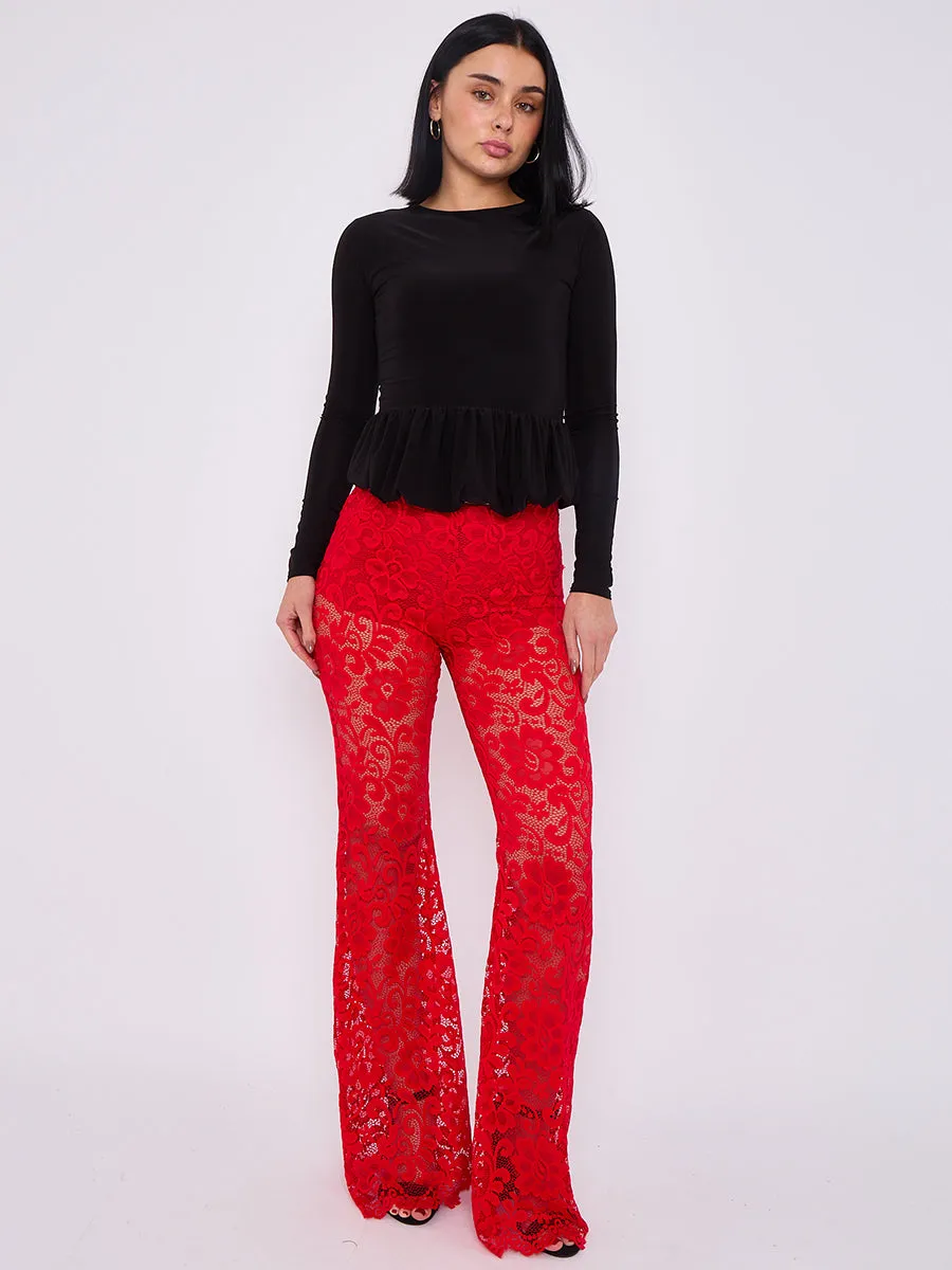 High Waist Lace Flared Trousers - Heaven sold by Storm Desire product image thumbnail 5