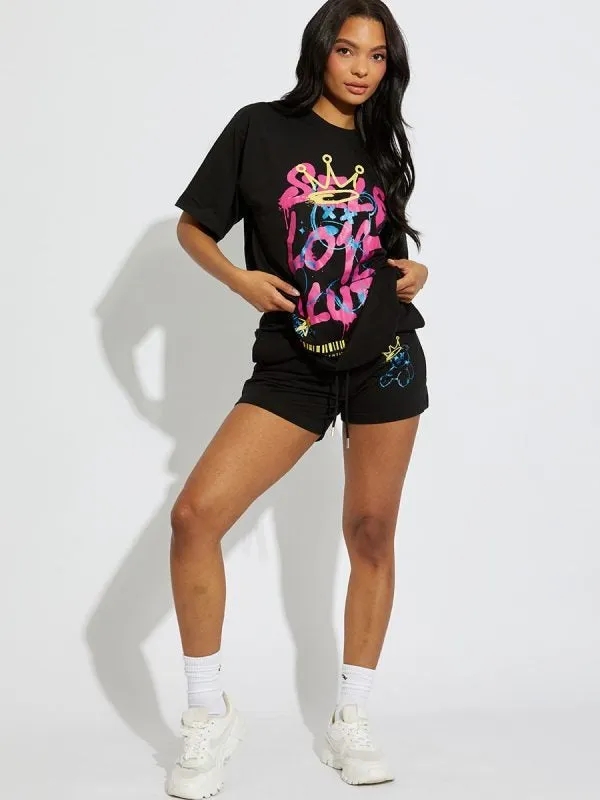 Black Self Love Club Oversized T-Shirt & Shorts Set - Louise sold by Storm Desire