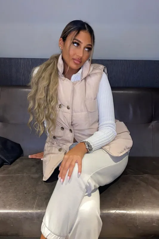 Beige Short Sliver Button Padded Gilet - Jordan sold by Storm Desire