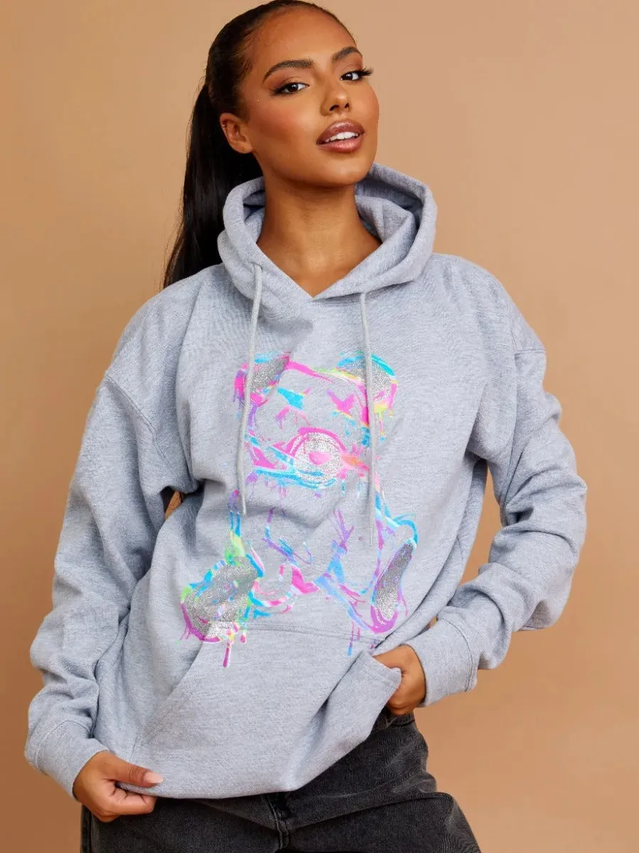 Grey Neon Print Teddy Graphic Hoodie - Marilyn sold by Storm Desire product image thumbnail 2