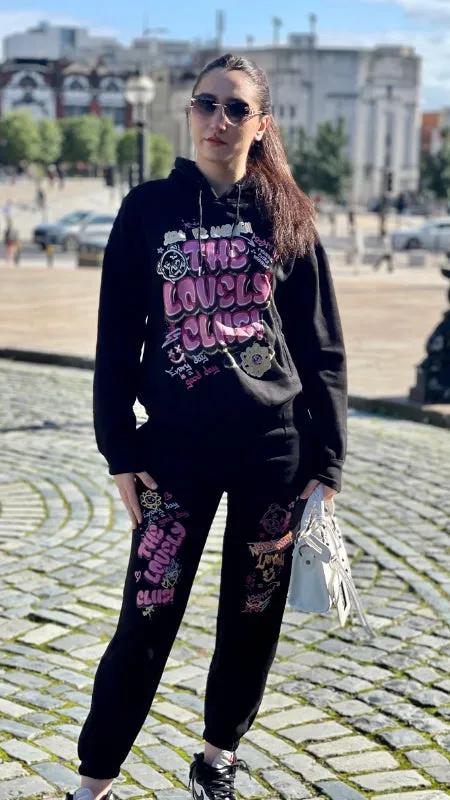 Black Lovely Club Slogan Fleece Loungewear Set - Jianna sold by Storm Desire product image thumbnail 2
