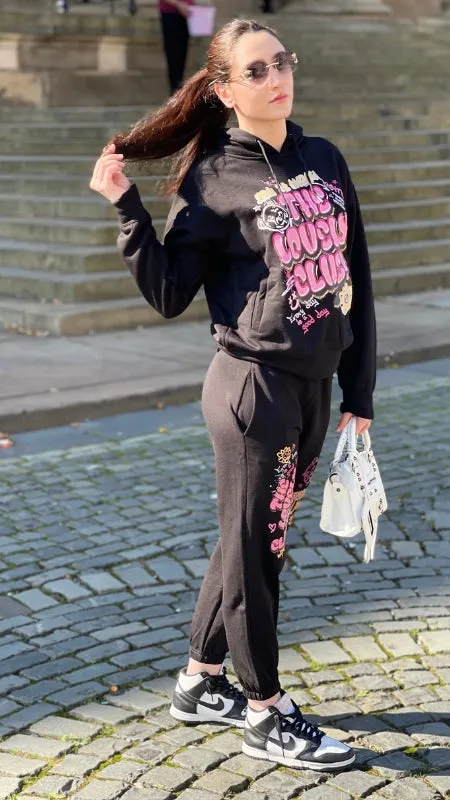 Black Lovely Club Slogan Fleece Loungewear Set - Jianna sold by Storm Desire product image thumbnail 3