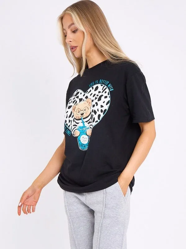 Black Bubble Tea Graphic Printed T-Shirt - Charlotte sold by Storm Desire product image thumbnail 2