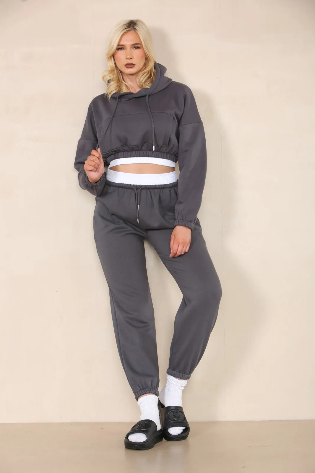Dark Grey Crop Hooded Loungewear - Nelly sold by Storm Desire product image thumbnail 4