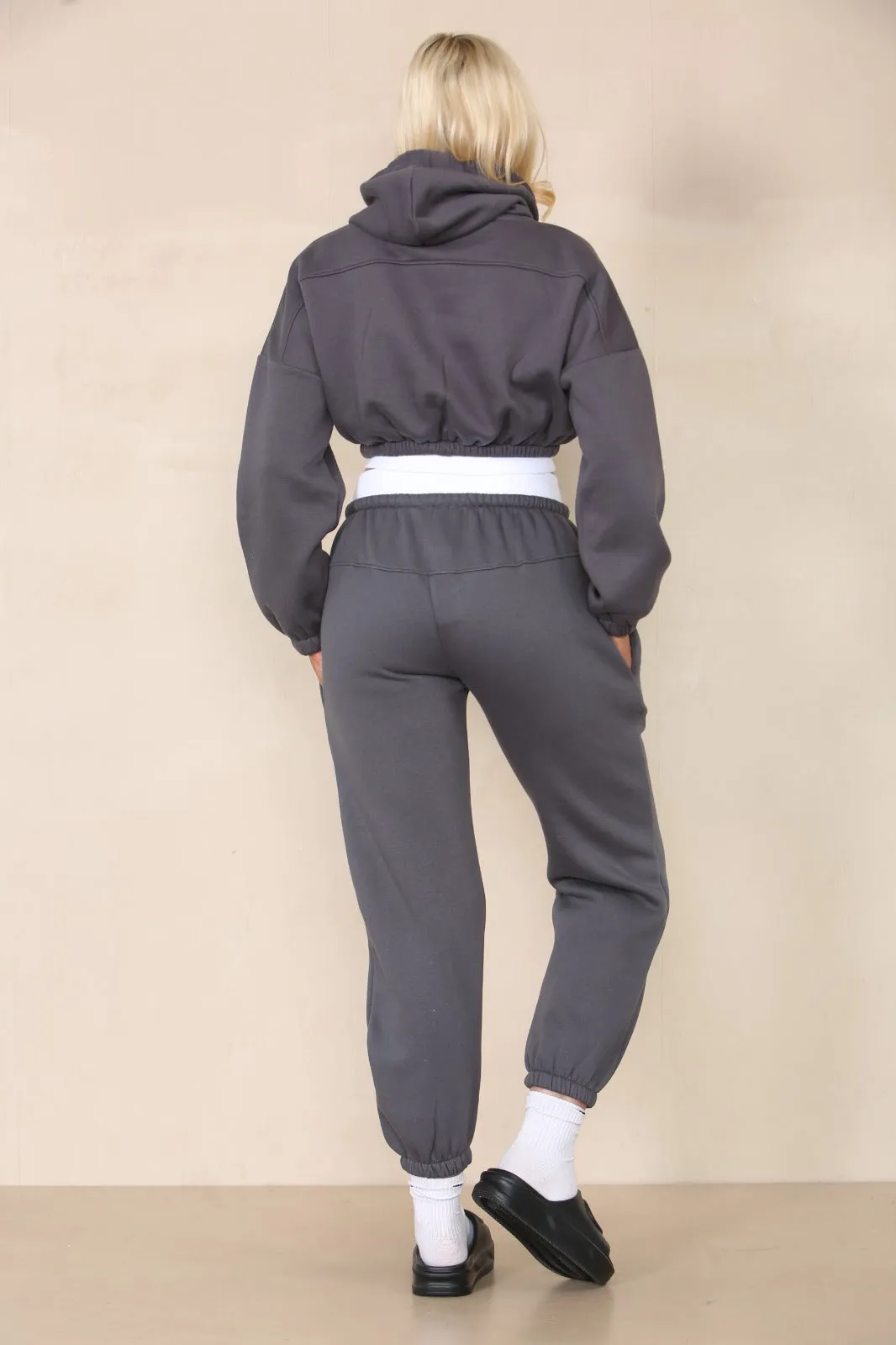 Dark Grey Crop Hooded Loungewear - Nelly sold by Storm Desire product image thumbnail 2