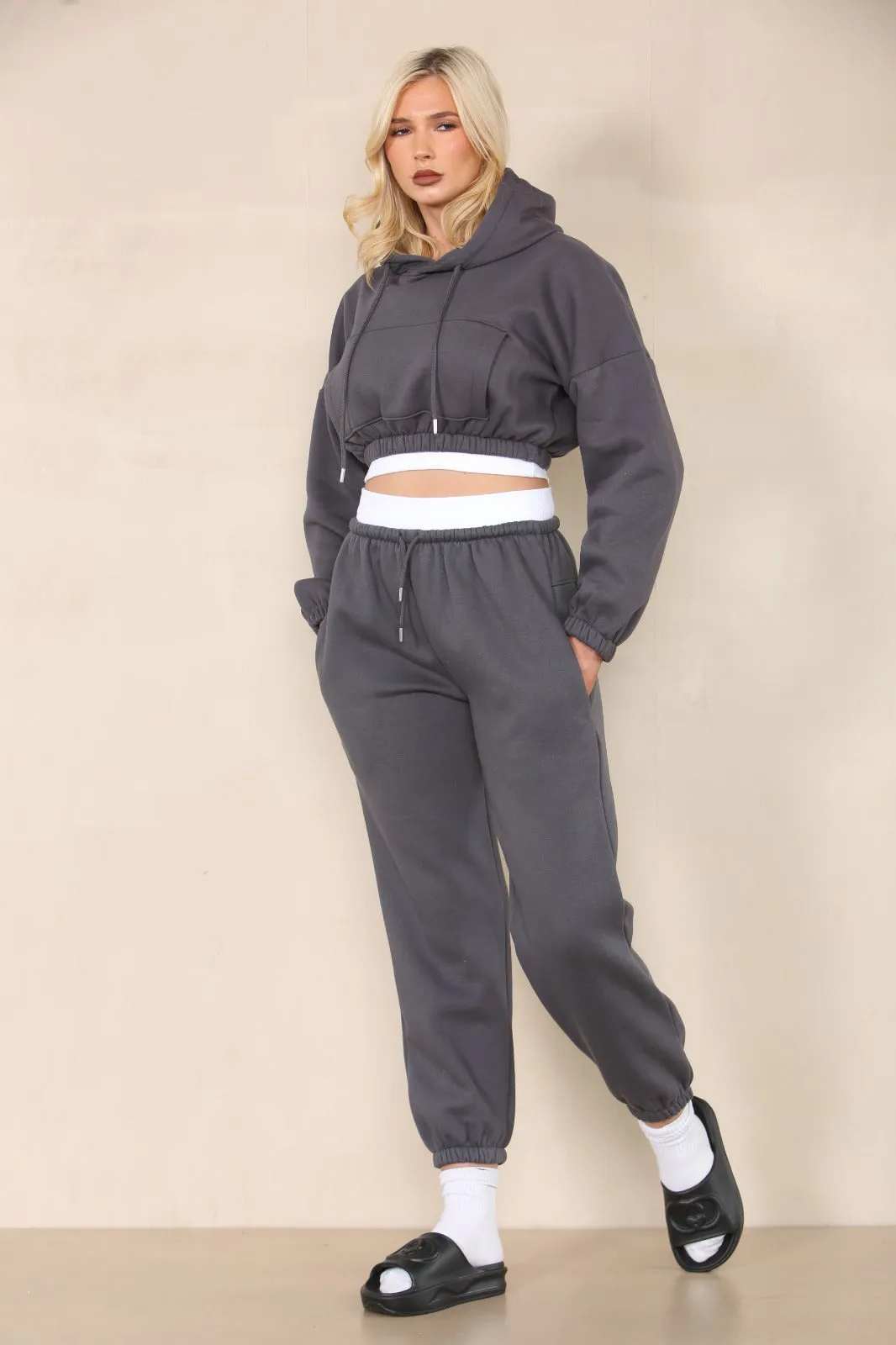 Dark Grey Crop Hooded Loungewear - Nelly sold by Storm Desire