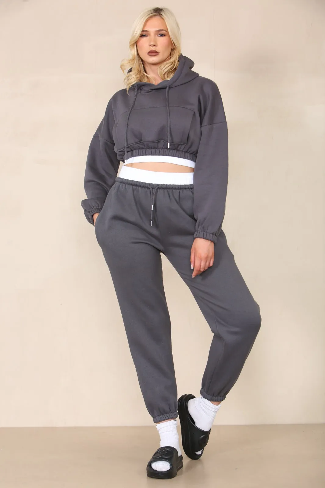 Dark Grey Crop Hooded Loungewear - Nelly sold by Storm Desire product image thumbnail 3
