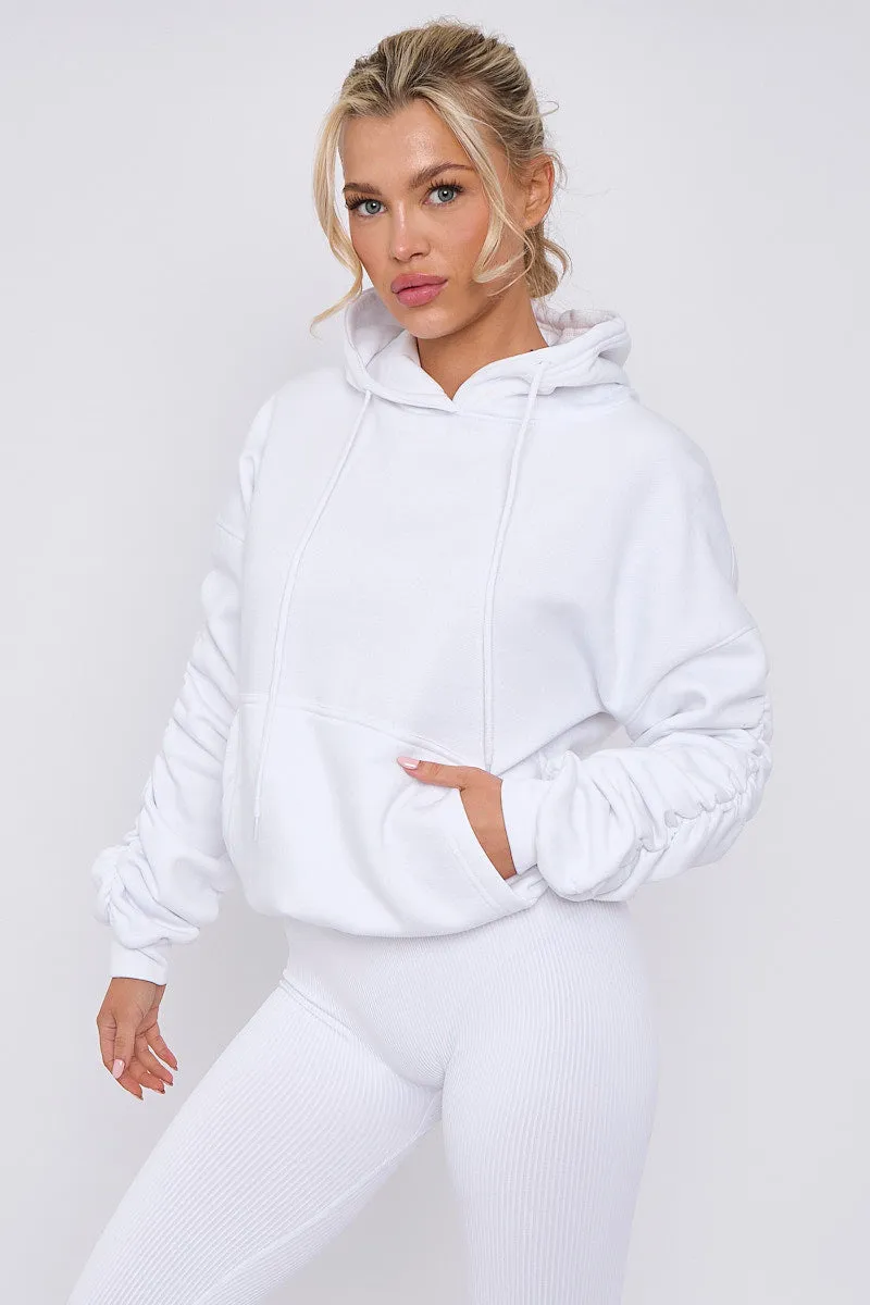 White Ribbed Leggings & Ruched Sleeve Hoodie Set - Ellie sold by Storm Desire product image thumbnail 2