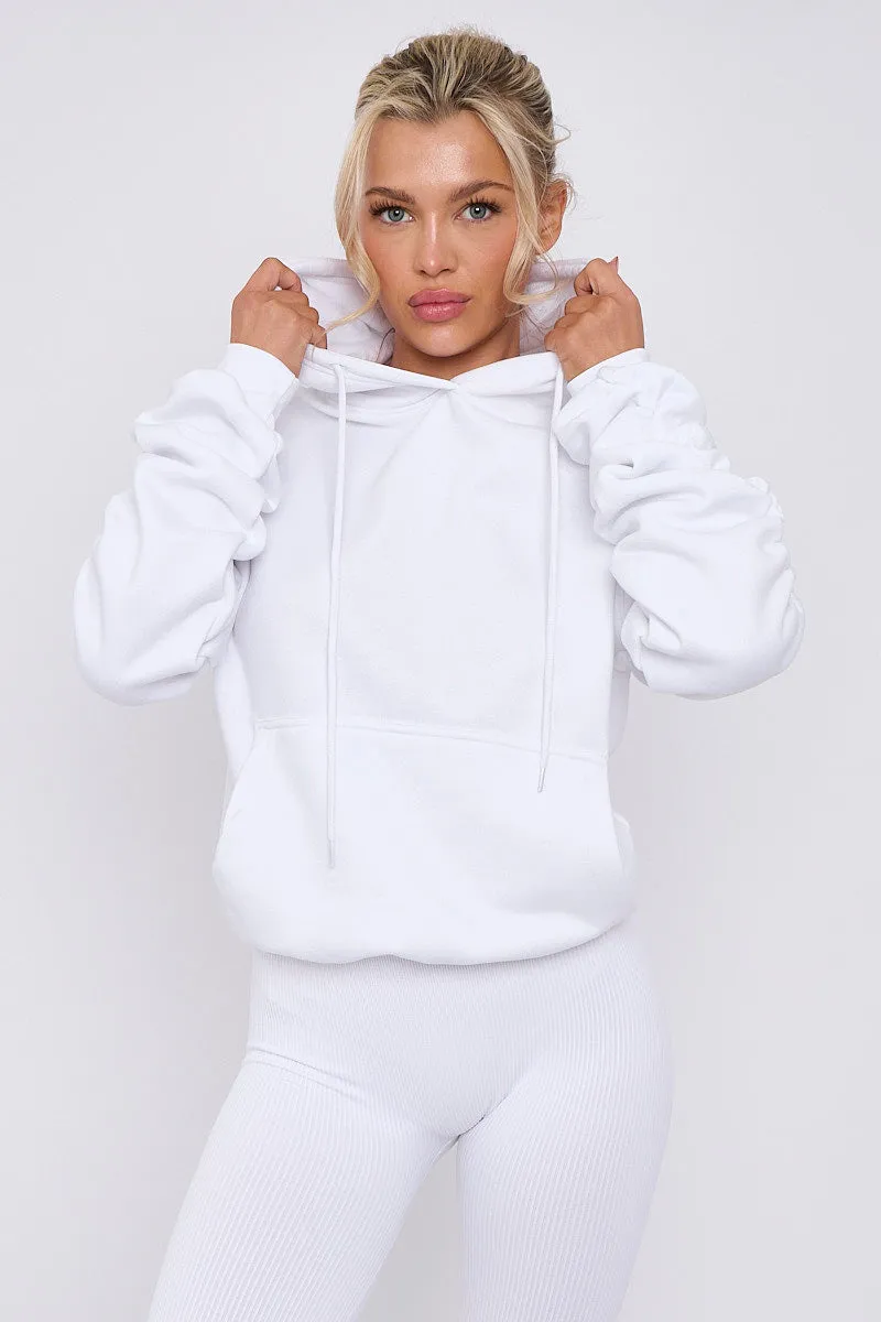 White Ribbed Leggings & Ruched Sleeve Hoodie Set - Ellie sold by Storm Desire product image thumbnail 5