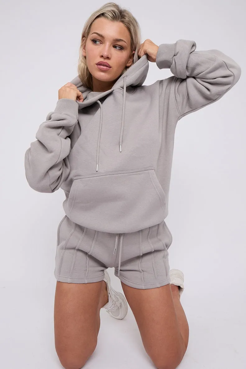Dove Grey Ruched Sleeve Hooded Sweatshirt - Kora sold by Storm Desire product image thumbnail 3