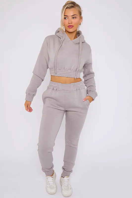 Dove Grey Crop Hooded Loungewear - Heidi sold by Storm Desire