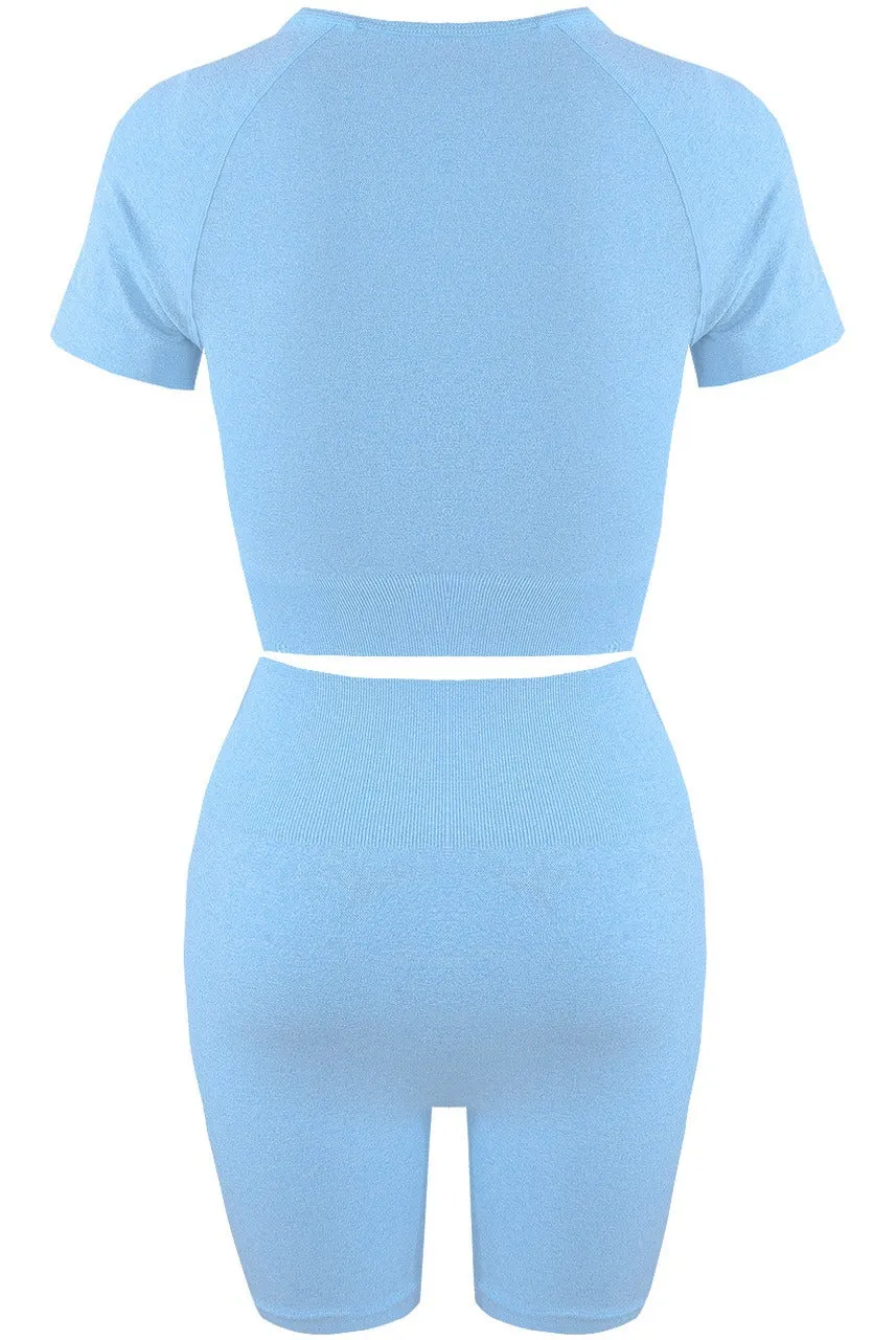 Blue Cap Sleeve Ribbed Crop Top & Cycling Shorts - Selah sold by Storm Desire product image thumbnail 4