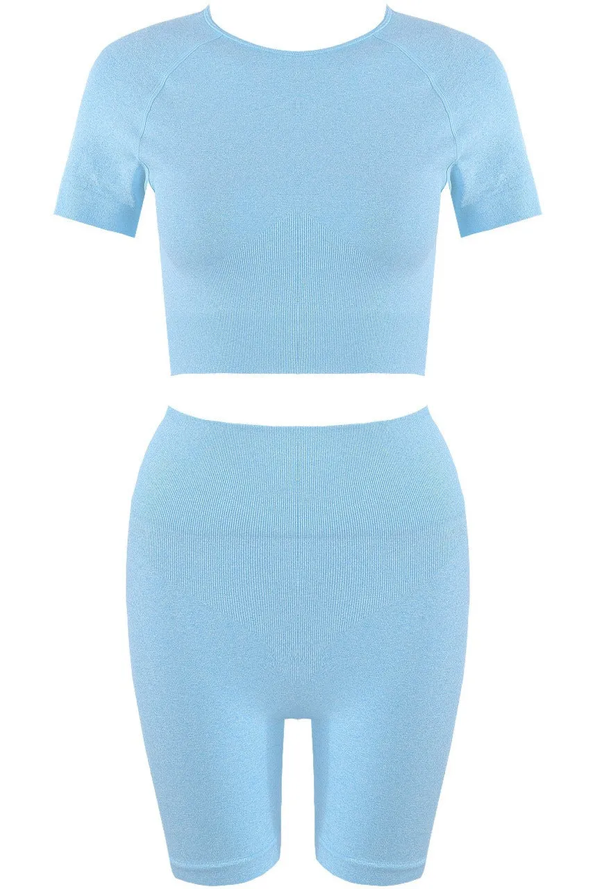 Blue Cap Sleeve Ribbed Crop Top & Cycling Shorts - Selah sold by Storm Desire product image thumbnail 3