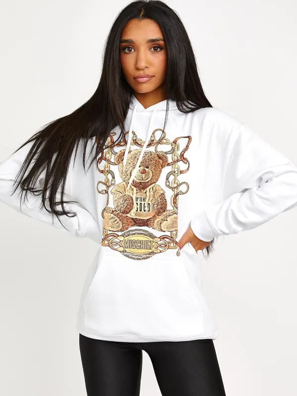 White Mischief Teddy Graphic Print Hoodie - Promise sold by Storm Desire