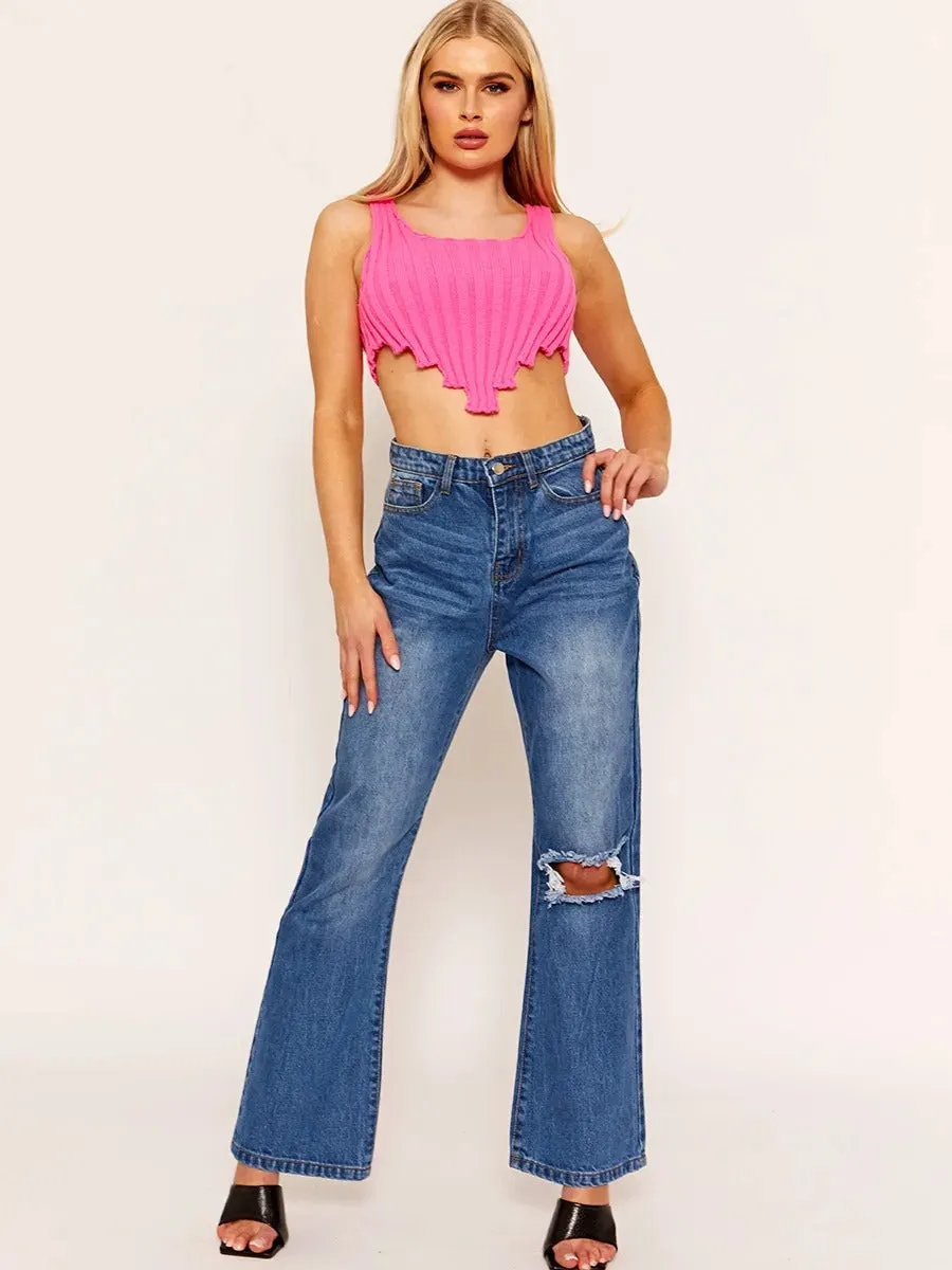 Neon Pink Asymmetric Hem Knitted Vest Crop Top - Annika sold by Storm Desire product image thumbnail 2