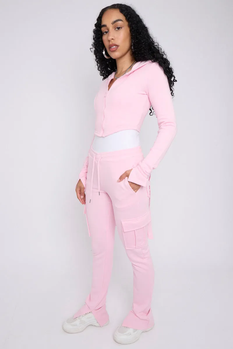 Pink Utility Pocket Crop Zip Top & Flare Jogger Set - Isabel sold by Storm Desire product image thumbnail 2