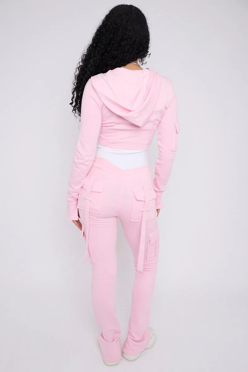 Pink Utility Pocket Crop Zip Top & Flare Jogger Set - Isabel sold by Storm Desire product image thumbnail 5