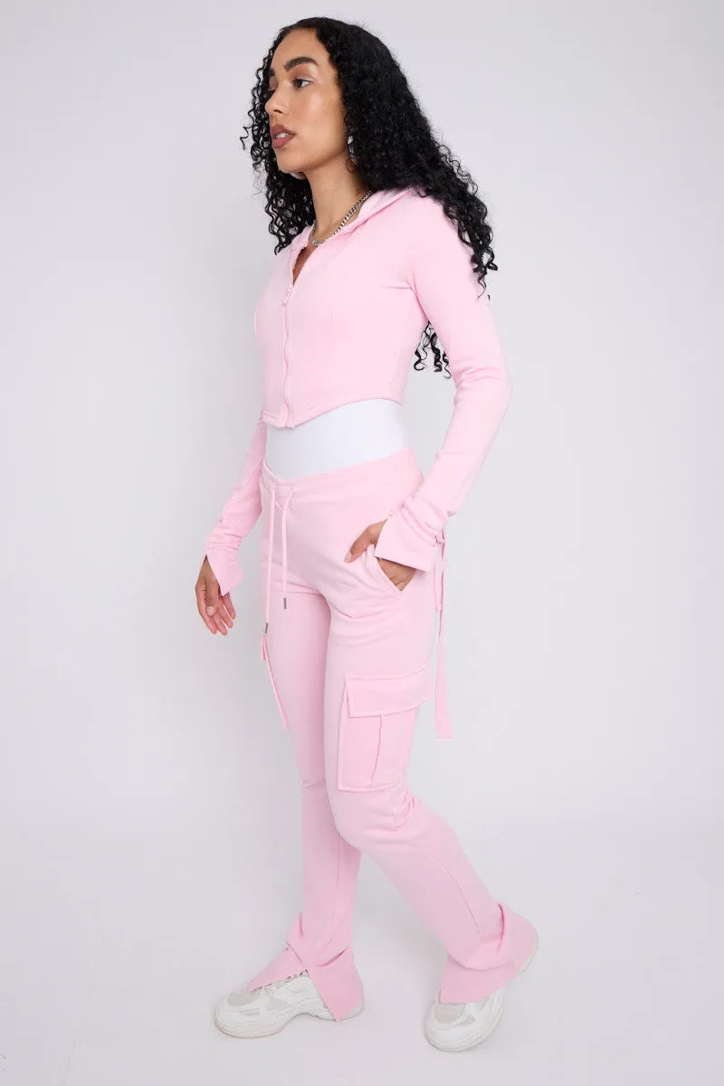 Pink Utility Pocket Crop Zip Top & Flare Jogger Set - Isabel sold by Storm Desire product image thumbnail 4