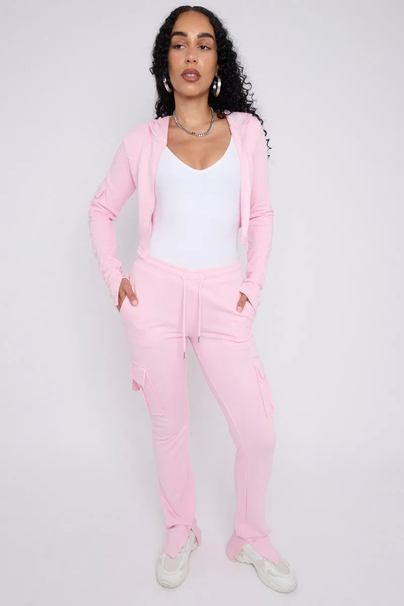 Pink Utility Pocket Crop Zip Top & Flare Jogger Set - Isabel sold by Storm Desire product image thumbnail 3