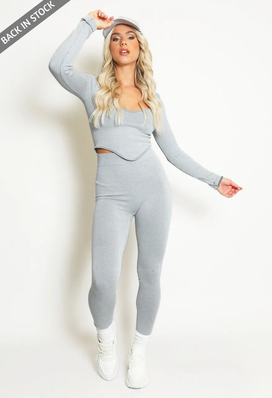 Grey Front Drip Ribbed Gym Set - Harlee sold by Storm Desire