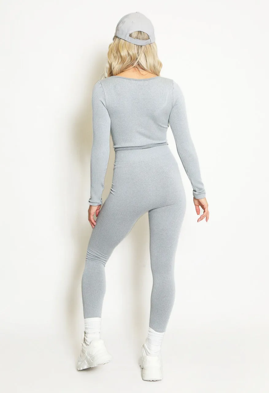 Grey Front Drip Ribbed Gym Set - Harlee sold by Storm Desire product image thumbnail 3