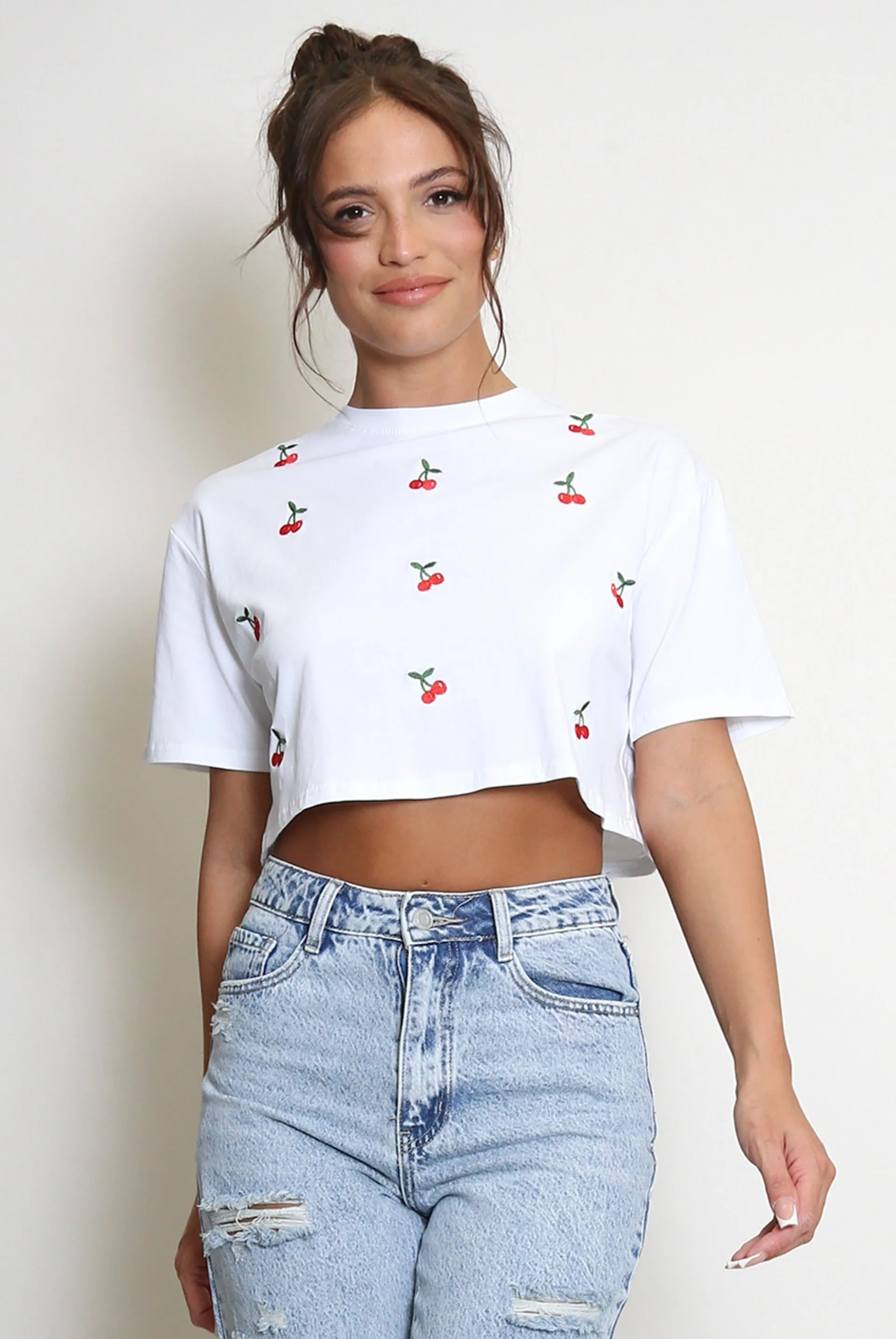 Cherry Embroidered Cropped T-Shirt - June sold by Storm Desire product image thumbnail 4