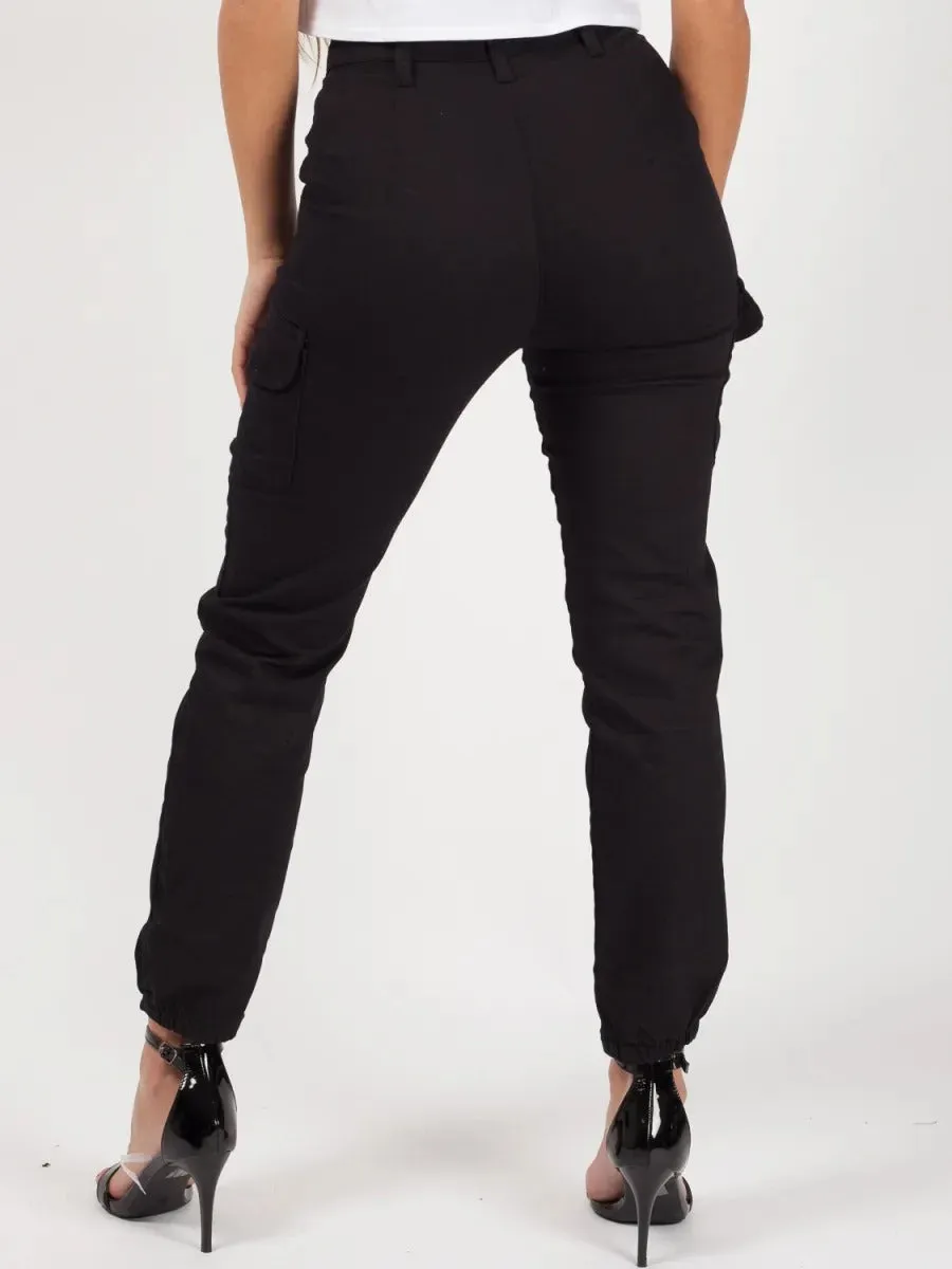 Black Cuffed Hem Cargo Trousers - Emely sold by Storm Desire product image thumbnail 2