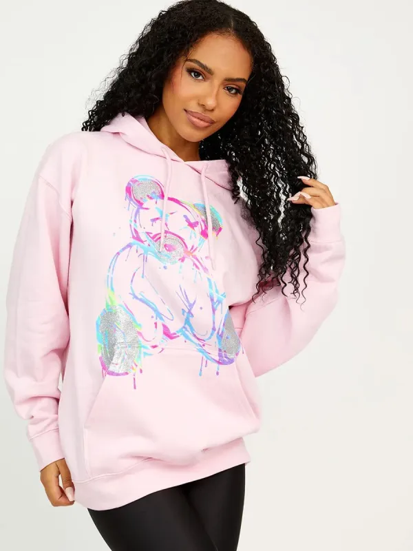 Pink Neon Print Teddy Graphic Hoodie - Marilyn sold by Storm Desire