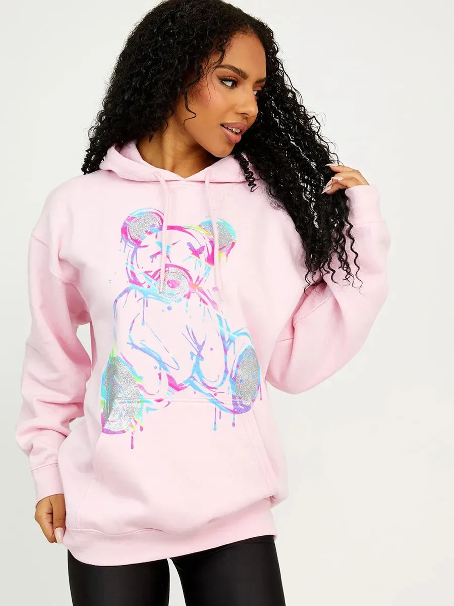 Pink Neon Print Teddy Graphic Hoodie - Marilyn sold by Storm Desire product image thumbnail 2