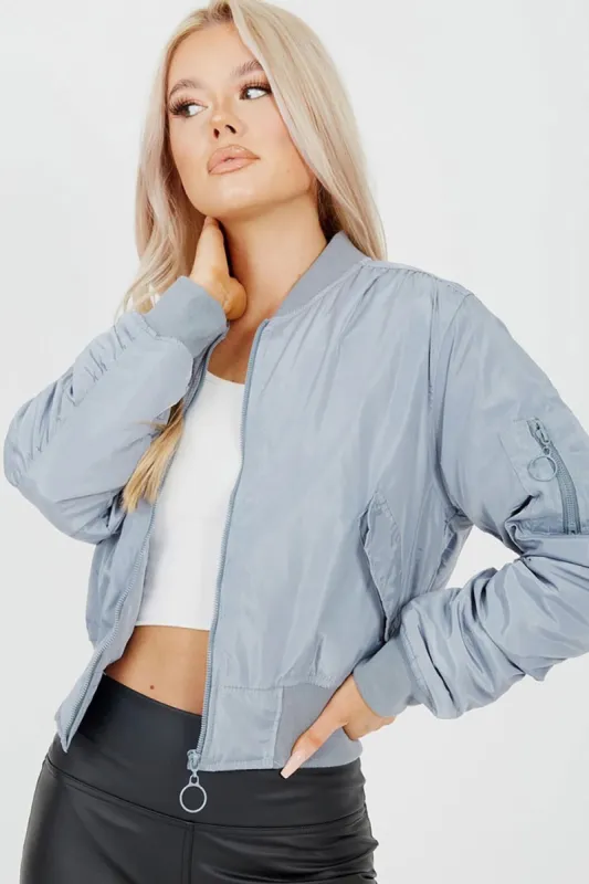 Grey Zip Up Bomber Jacket - Chiquita sold by Storm Desire