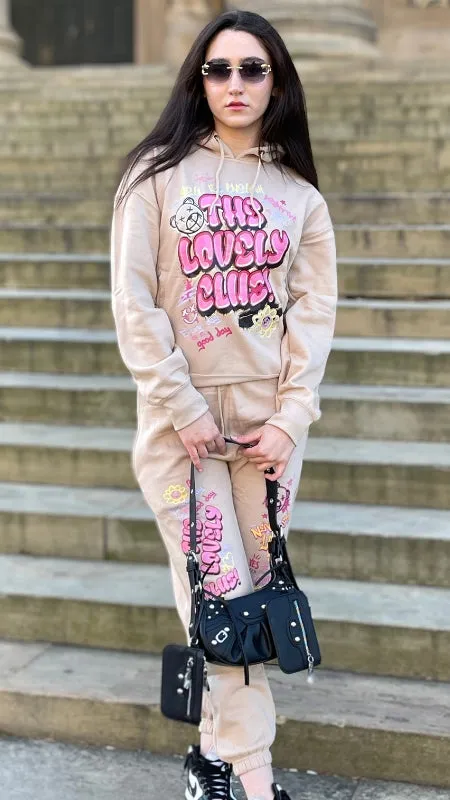 Beige Lovely Club Slogan Fleece Loungewear Set - Jianna sold by Storm Desire product image thumbnail 4