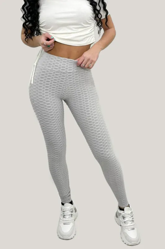 Light Grey Ruched Textured Active leggings - Daniella sold by Storm Desire
