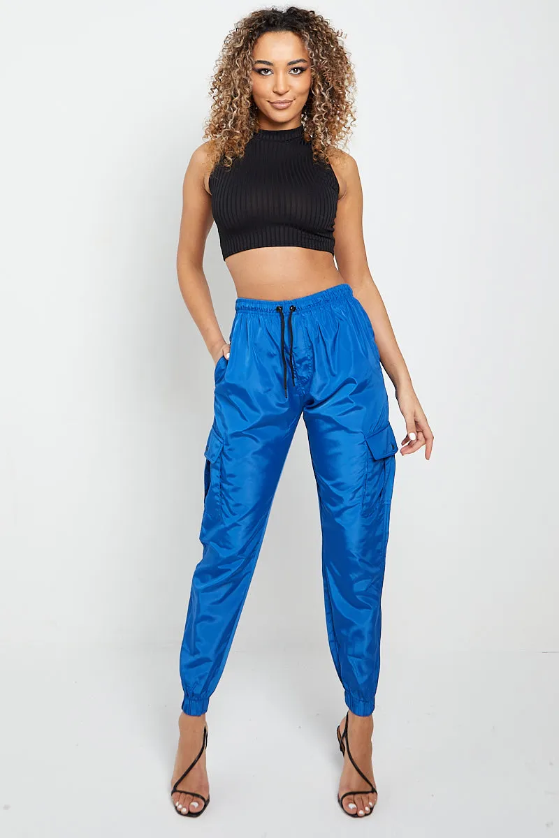 Royal Blue Lightweight Shell Cargo Joggers - Allie sold by Storm Desire