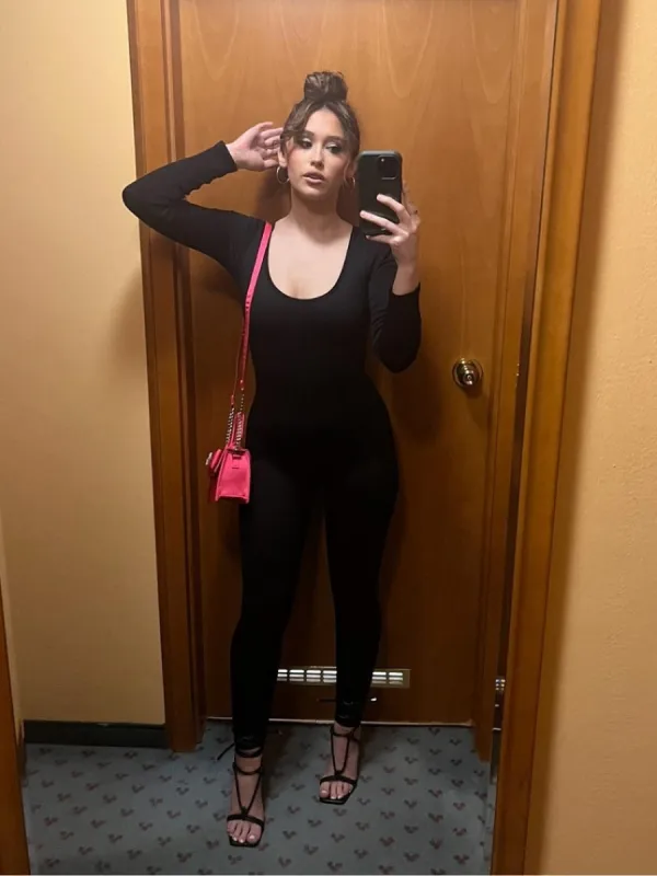 Black Ribbed Long Sleeve Unitard Jumpsuit - Vera sold by Storm Desire