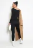 Black Ribbed Long Sleeve Unitard Jumpsuit - Vera sold by Storm Desire